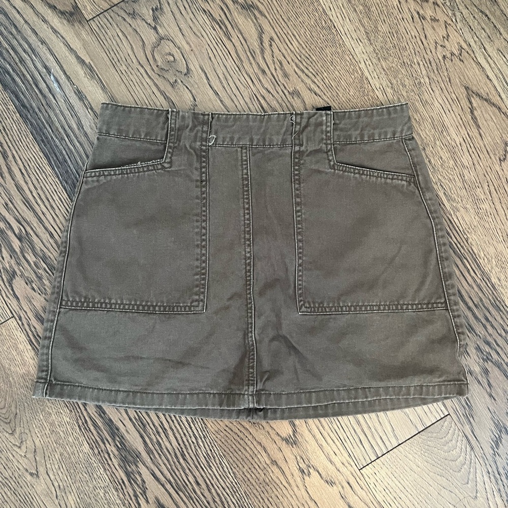 Olive Green Mini Skirt with Pockets